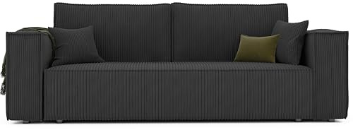 Schlafsofa 3 Sitzer mit Bettkasten 240 x 105 cm Schwarz | 240 x 105 cm, Bequem sitzen, Schlaffunktion, Wohnzimmer und Gäste, Integrierter Bettkasten