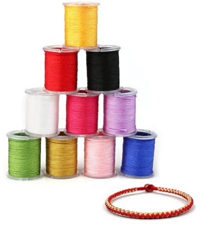 10 Rolls 0.8mm Nylon Beading Thread Cord, Colored Set Satin Cord Chinese Knotting Cord Macrame Beading String Silky Nylon Thread Bracelet String for DIY Necklace Bracelet Craft Jewellery Making