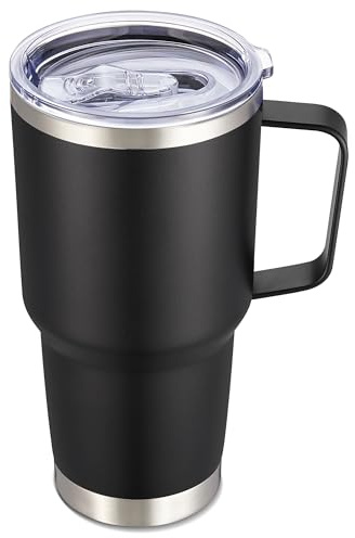 Cool Yoleb 30 oz Tumbler with Handle and Lid, Stainless Steel Tumblers Double Wall Vacuum Insulated Travel Mug Leak Proof Cup Keep Drinks Cold and Hot Black, 1 Pack
