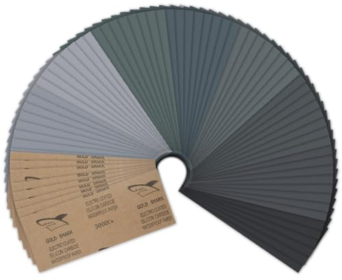 URAQT juego de papel de lija húmedo y seco, 72 piezas Papel De Lija, Papel de Lija para Madera Papel de Lija Fino, 400-3000 grano para pulir coches metal madera muebles, 23 x 9 cm.