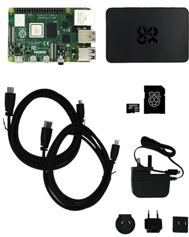 Atxx Raspberry Pi 4 4GB Starter Kit – Gehäuse, Netzteil, 2 Micro-HDMI zu HDMI Kabel, Micro SD Karte mit instaliertem Raspberry Pi OS Bookworm – offizielles Base Kit für Anfänger und Fortgeschrittene