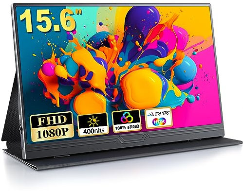 COOLHOOD Portable Monitor, 15.6 inch 1080P FHD IPS Second External Monitor with USB-C Mini HDMI Port, Second Screen Compatible with PC, Laptop, MacBook, Gaming Device