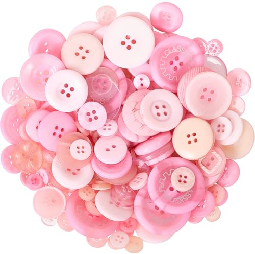 CABODYALS Botón de Resina Rosa de 150g con 4 agujeros Y Patrón de Forma Redonda, Varios Tamaños, Botones A Presión Decorativos de Repuesto A Granel, Botones de Parte Trasera Plana para Coser, Hacer Ro