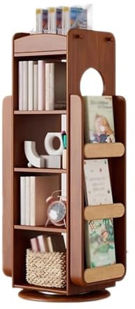 GLigeT Bücherregal Drehbares, bodenstehendes Bücherregal, mit Edelstahl-Plattenspieler-Organizer-Regal, vierseitiges, mehrschichtiges Aufbewahrungsregal for das Heimbüro Bücherturm