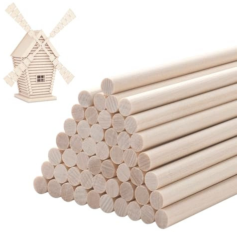 50PCS Birch Sticks, Natural Round Wood Dowel Rods, 30cm x 6mm Unfinished Wooden Sticks, Round Woodcraft Sticks, Building Model Wood Craft Sticks, Birch Rod Arts Props for DIY Projects (Style2)