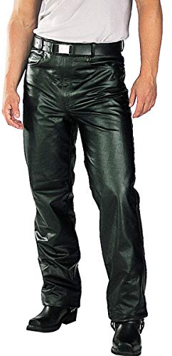 Milwaukee Leather LKM5716 Men's Classic Black Premium Leather Fitted Casual Biker Leather Pants - 36