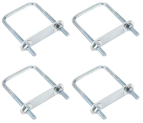 DTGN M6x50x80mm U Bolts Square Kit - 4Set - Carbon Steel U-Bolt Kit with Nuts, Washers, Frame Plate - Good for Pipe, Trailer, Automotive, Leaf Spring Fastener