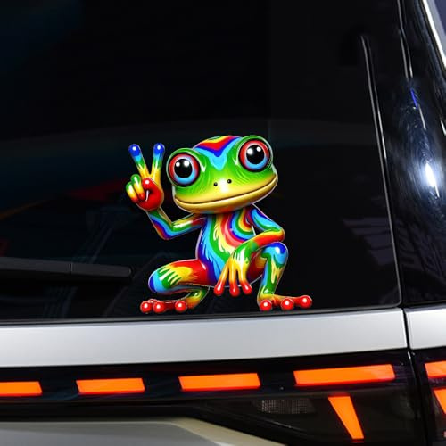 Leniutor 1 x Frosch Autoaufkleber, wasserdicht, Vinyl, niedliche Tier-Stoßstangen-Aufkleber, Cartoon-lustige Frosch-Auto-Fensteraufkleber für LKW, SUV, Laptop