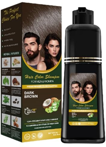 ASAB Hair Colour Shampoo with Herbal Ingredients for Grey Coverage No-Stain Plant-Based Formula Fast Acting 3-In-1 Permanent Hair Dye Strengthens Hairs with Argan Oil for Men and Women (DARK BROWN)