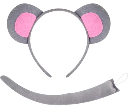 MFUOE 2Pieces Mouse Dress Up Set Mouse Ear Headband and Tail Cute Animal Costume Party Decoration Accessory for Women Halloween Theme Party Props