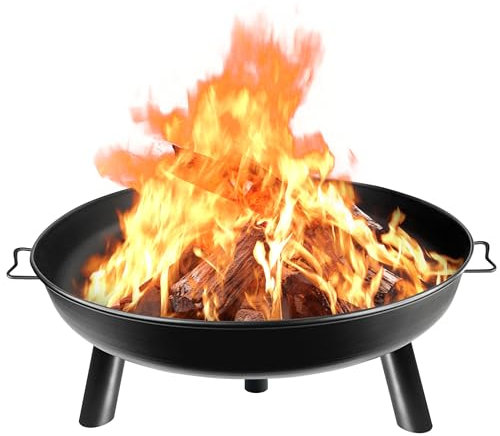 VANCHEMO Brasero para el jardín redondo, diámetro de 80 cm, con mango y 3 extraíbles, brasero para terraza y balcón, barril de fuego y cesta de fuego, gran hoguera para el exterior, camping o fiesta