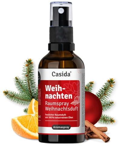 Casida Julrumsspray juldoft – festlig rumsdoft med 100 % naturliga oljor – för advent, vinter och mysiga kvällar – julatmosfär – 50 ml