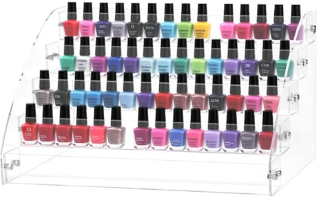 QWORK 1 styck 5 lager nagellacksförvaring, akrylnagellacksorganisatörhållare, genomskinlig nagellackshylla, för ca 50 flaskor