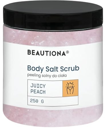 Salt Body Scrub 250 g – Peach – Scrub corpo naturale con sale marino, olio di mandorle e vitamina E – Peach Profumato – Leviga, rigenera e idrata – Vegano