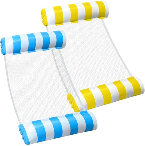 GOLDGE 2 Stück Luftmatratze Pool Aufblasbare Wasserhängematte, 4-in-1 Wasserhängematte mit Netz Wasser Schwimmmatte Hängematte Pool Lounge Floaties, Wasserspielzeug für Erwachsene