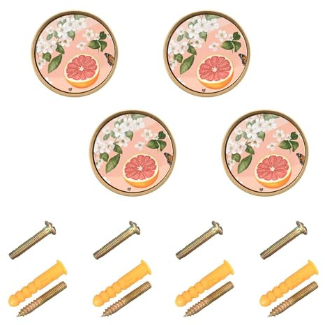 Wudan Paquete de 4 tiradores y pomos de tocador de 1.26 pulgadas (32 mm) para puerta, cajones, pomelo fresco, fruta, melocotón