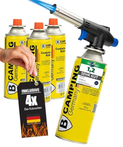 MAGNUM ® Gasbrenner mit Kartusche 4x 227 g [1300°C] - Lötlampe mit Piezozündung - leistungsstarker Küchenbrenner - Bunsenbrenner ideal für Heimwerken und vieles mehr