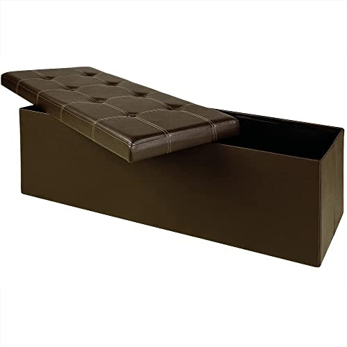 CASARIA® XL Faux Leather Foldable Ottoman Chest Bench with Padded Footrest Footstool Lid | 115x40x40cm | 130 Litres | Decorative Shoe Storage Box | Lounge Bedroom Hallway Furniture | Brown