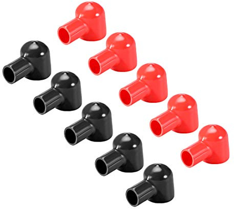 sourcing map Batterie Klemmen isoliert Gummi Schutzabdeckung Rot Schwarz 12 mm x 20 mm, 5 Paare