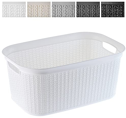 KADAX Cesta Portabiancheria in Plastica per Bagno e Lavanderia, Cesto della Biancheria Sporca, Cestino del Bucato, Porta Biancheria (Bianco, 27 L)
