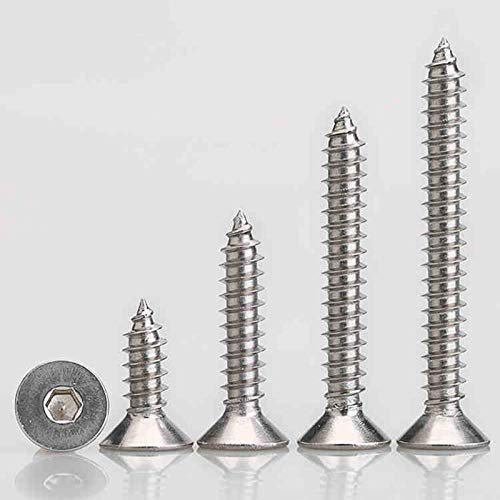 Vite autofilettante con esagono incassato a testa piatta in acciaio inossidabile 304, vite autofilettante con esagono incassato a testa svasata, chiodo a vite M5-M5 * 16 (5 compresse)