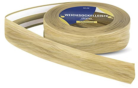 DQ-PP WEICHSOCKELLEISTE – 30m (2x15m) – eiche hell – 32x23mm – PVC – selbstklebend – Knickwinkel Fussleisten Gummileiste Sockelleiste Winkelprofil Abschlussleiste Bodenleiste