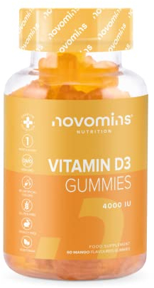 Gommes Vitamine D3 4000 UI – Système Immunitaire, Os, Dents & Muscles – Formule Haute Absorption pour Adultes – Sans Gluten, Sans Gélatine, Végétarien – 60 Gommes – Novomins