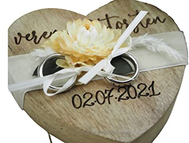 Ringkissen Holz Herz boho Trockenblumen Strohblume