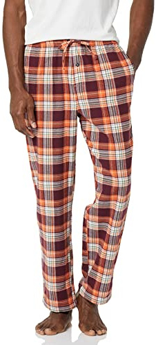 Amazon Essentials Men's Pyjamasbyxa i flanell (finns i Big & Tall), Vinröd Orange Vit Rutig, S