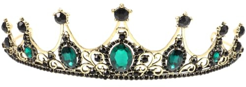 Minkissy Baroque Queen Crown Rhinestone Crystal Crown Retro Crown for Weddings, Birthday, Halloween, Christmas, New Year (Green)