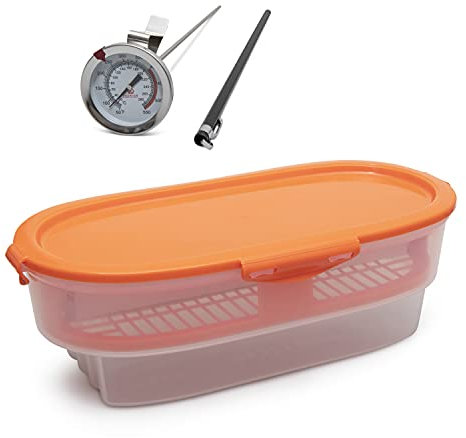 Premium Products- Easy Breader - Batter Bowl - All-in-1 Mess Free Breading Station Tray - Snap-Shut Lid with Silicone Ring - For Coating Fried or Baked Food With Deep Fry Cooking Thermometer