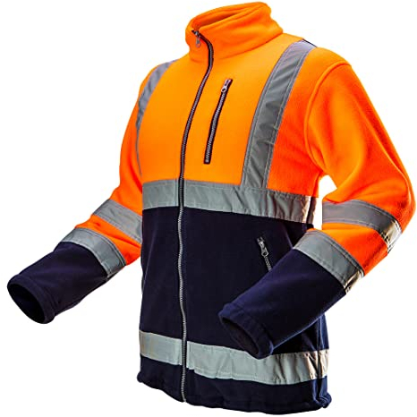 NEO TOOLS Herren Warnschutz-Arbeitsjacke, Stehkragen, langarm, Obermaterial Fleece 280 g/m2 aus 100% Polyester, mit reflektierenden Streifen, Größe:XL, orange