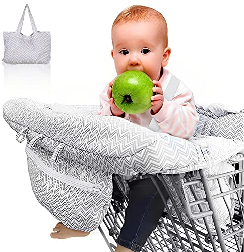 ASDIIT Einkaufswagenschutz Baby und Hochstuhlabdeckung 2-in-1 Universeller Hygieneschutz für Einkaufswagen mit Sicherheitsgurt für Baby-Junge und Baby-Mädchen Maschine Waschbar (Grau)