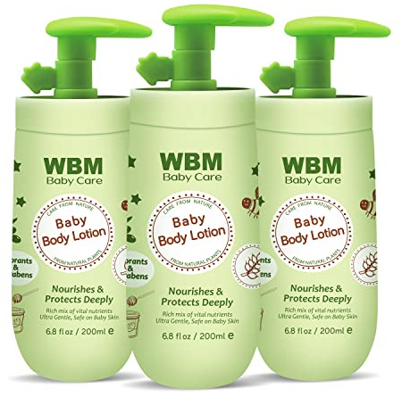 WBM Care Baby Lotion | Nourishes & Protects Deeply | Face & Body Lotion with Natural Honey and Wheatgerm Oil 6.8 oz (Pack of 3)