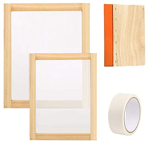 Cayway Siebdruck Rahmen Set, 2 Stück Anders Siebdruckrahmen mit Mesh Holz Siebdruckrahmen, Tintenschaber und Abdeckband für Den Siebdruck