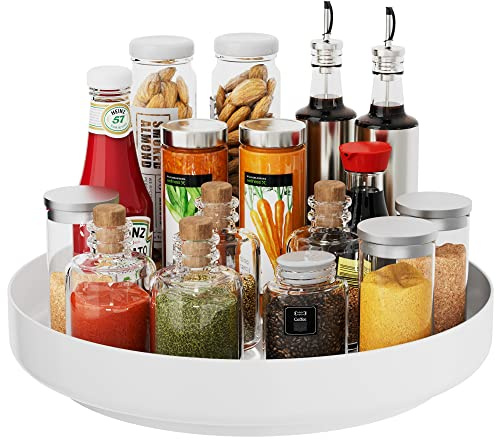 Ovicar Lazy Susan Schrank-Organizer – 33 cm Metall-Drehteller Lazy Susan für Küche, Gewürzregal, Speisekammer, Schrank, Badezimmer, Arbeitsplatte, Kühlschrank, Tisch, Aufbewahrung, Weiß