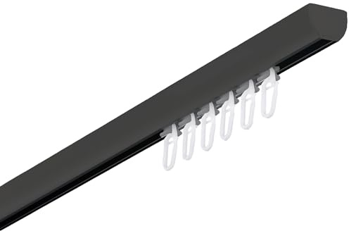 Garesa Gardinenschiene Profil 400, 1-läufig, Schwarz I Aluminiumschiene inkl. Gleiter I Deckenmontage I Halbrunde Vorhangschiene I 240cm