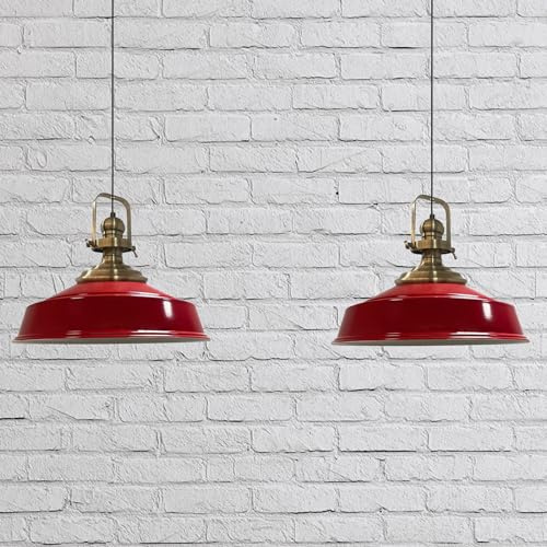 bamyum Asletl Pendelleuchte Esstisch Rot 2 Flammig Metall Ø41 cm, Hängelampe Esstisch Wohnzimmer, Hängelampe Industrial Vintage, Küchenlampe Vintage, Pendelleuchte Rot Esstischlampe, Esszimmerlampe
