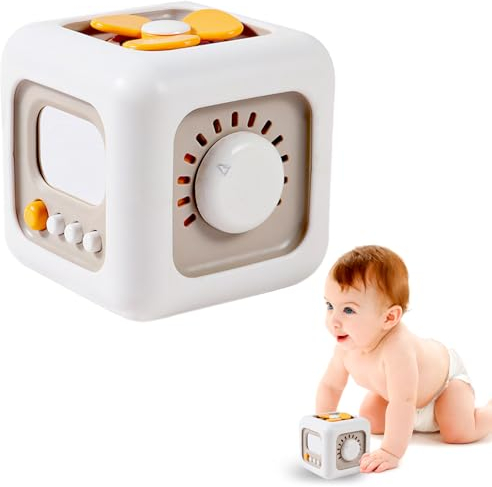 DAWRIS Montessori Spielzeug ab 3 Jahr Motorikwürfel Baby mit Schalter Lüfter Spiegel Tasten Schubladen Motorikspielzeug Spielwürfel Aktivitätswürfel Activity Würfel für Baby Kleinkinder 3 4 5 6 Jahre