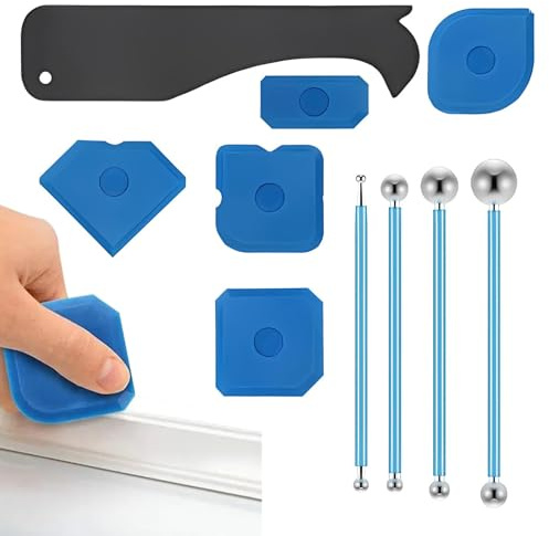 Kit di 10 strumenti per la finitura del sigillante, 1 raschietto, 5 strumenti di rimozione del sigillante in silicone e 4 strumenti per sigillatura con sfera in metallo, set di strumenti per la