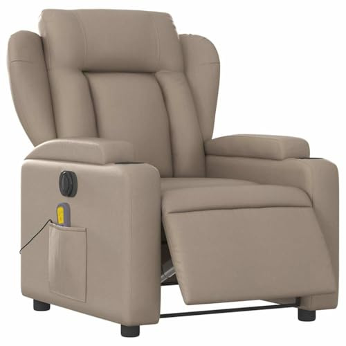 vidaXL Massagesessel, Sessel Elektrisch, Relaxsessel mit Liegefunktion Vibrationsfunktion, Fernsehsessel Liegesessel für Wohnzimmer, Cappuccino-Braun Kunstleder