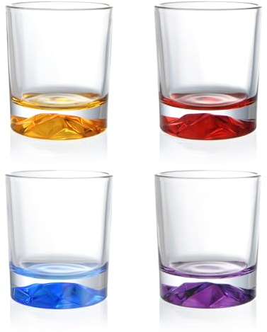 inmute Mesa Lot de 4 verres à boire à l'ancienne pour bar à la maison, 250 ml, verres colorés à base de montagne, verres à rochers et verres à whisky pour bourbon, scotch