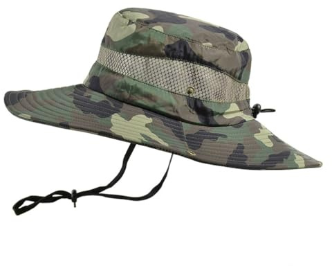 Wisafory Sombrero de pescador de verano, sombrero de arbusto, sombrero de ala ancha, sombrero de playa, sombrero de pescador, sombrero de protección solar, sombrero de sol para jardinería, viajes,
