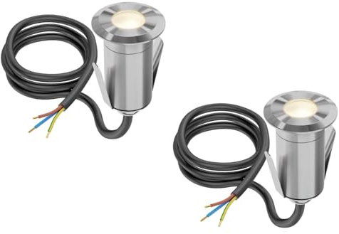 ledscom.de 2 pièces LED encastrés de sol GLOX pour l'extérieur, IP67, aluminium, rond, 35mm Ø, blanc chaud, mat