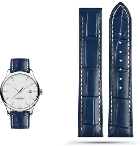 EAMOM Echtes Lederarmband für Omega Seamaster 300 150 Speedmaster 007 AT150 Braunes Herrenarmband 20mm 22mm(A blue no buckle,22mm)