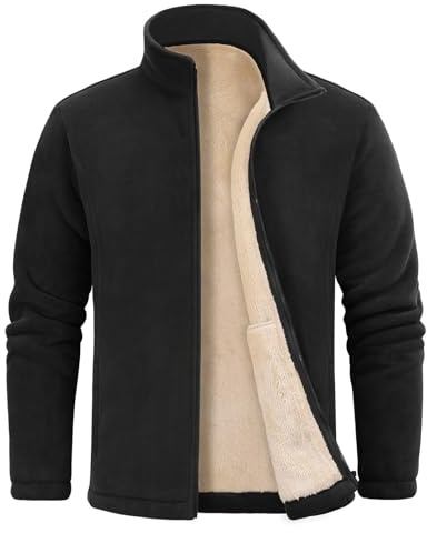 UMIPUBO Fleecejacke Herren Winter Warm Jacket Outdoor übergangs Jacken mit Reißverschluss Mens Strickjacke Fleece Wanderjacke Dick Mantel(Schwarz,M)