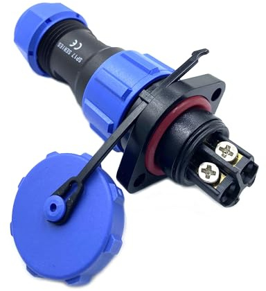 Conector Enchufe de aviación SP17 2 Pines Sin Soldadura 2 Orificios Brida Enchufe de aviación IP68 Impermeable y a Prueba de Polvo 500 V 10 A (engarzado de Tornillo de Cable 14 AWG)