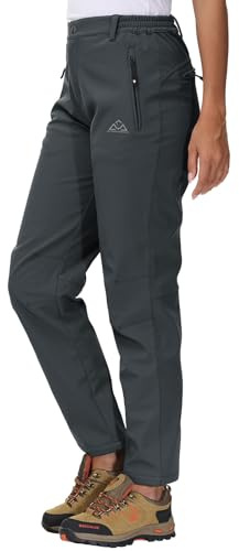 YSENTO Pantalones softshell para mujer, de invierno, para senderismo, esquí, impermeables, con forro cálido, térmicos, pantalones de trekking, gris oscuro, L
