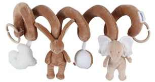 NOUKIE’S - Spirale d’Activité pour Bébé - Marron - Bali, Moka et Snow - Doux avec Animaux en Peluche - À accrocher sur Poussette, Siège-auto ou Lit - Développe les sens - Cadeau Naissance