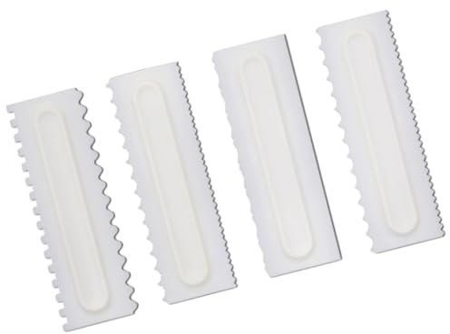 Cabilock 4 Pièces gâteau de grattoirs soupière avec couvercle outil grattoir lisseur à gâteau réglable gâteau fondant - Outils modelage fondant grattoirs à crème grattoir de cuisine blanche